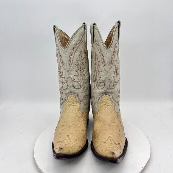 Yoncer Men Size 8 Cream White Leather Pointed Toe Pull On Western Cowboy Boot - Picture 2 of 14